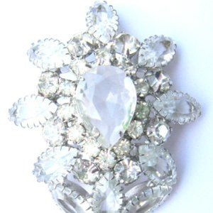 Stunning Vintage Large Prong-Set Rhinestone & Cut Glass Flower Pendant